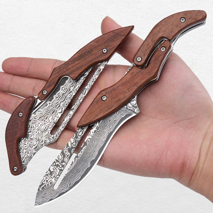 Mechanical Style Folding Damascus Steel Knife