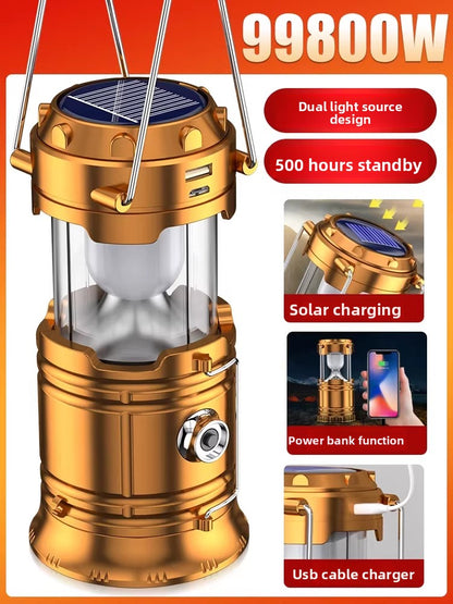 Solar Rechargeable Camping Lantern with Power Bank